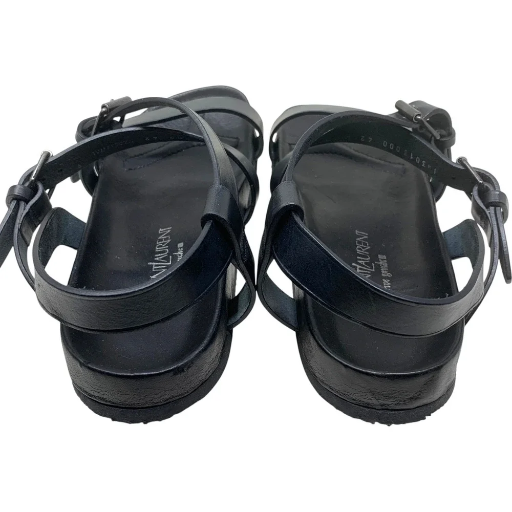 Yves St Laurent Rive Gauche Black Leather Multi Strap Sandals Sz 42 Italy YSL